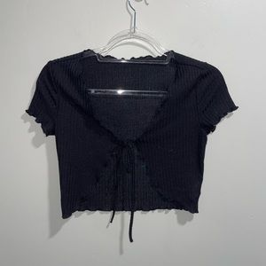 Front tie black baby tee